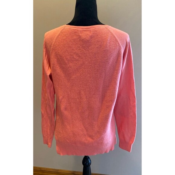 JCP Sweater size Large Orange Distressed Henley Front Knit Sleeves Wool Blend - Picture 4 of 8